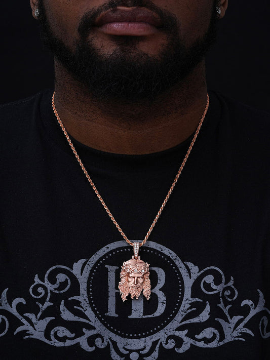 MOISSANITE #1 Bestseller Jesus Piece Pendant - Sandblasted Matte Finish 14k Rose Gold Vermeil 925 Silver - 3 Sizes 1.5"-3"