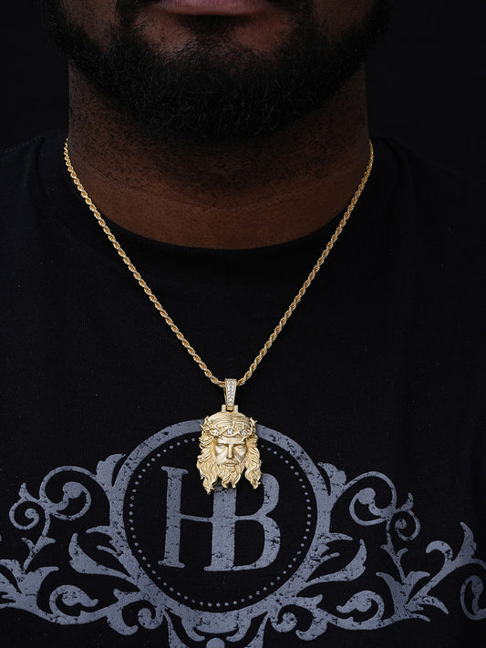 MOISSANITE #1 Bestseller Jesus Piece Pendant - Sandblasted Matte Finish 14k Gold Vermeil 925 Silver - 3 Sizes 1.5"-3"