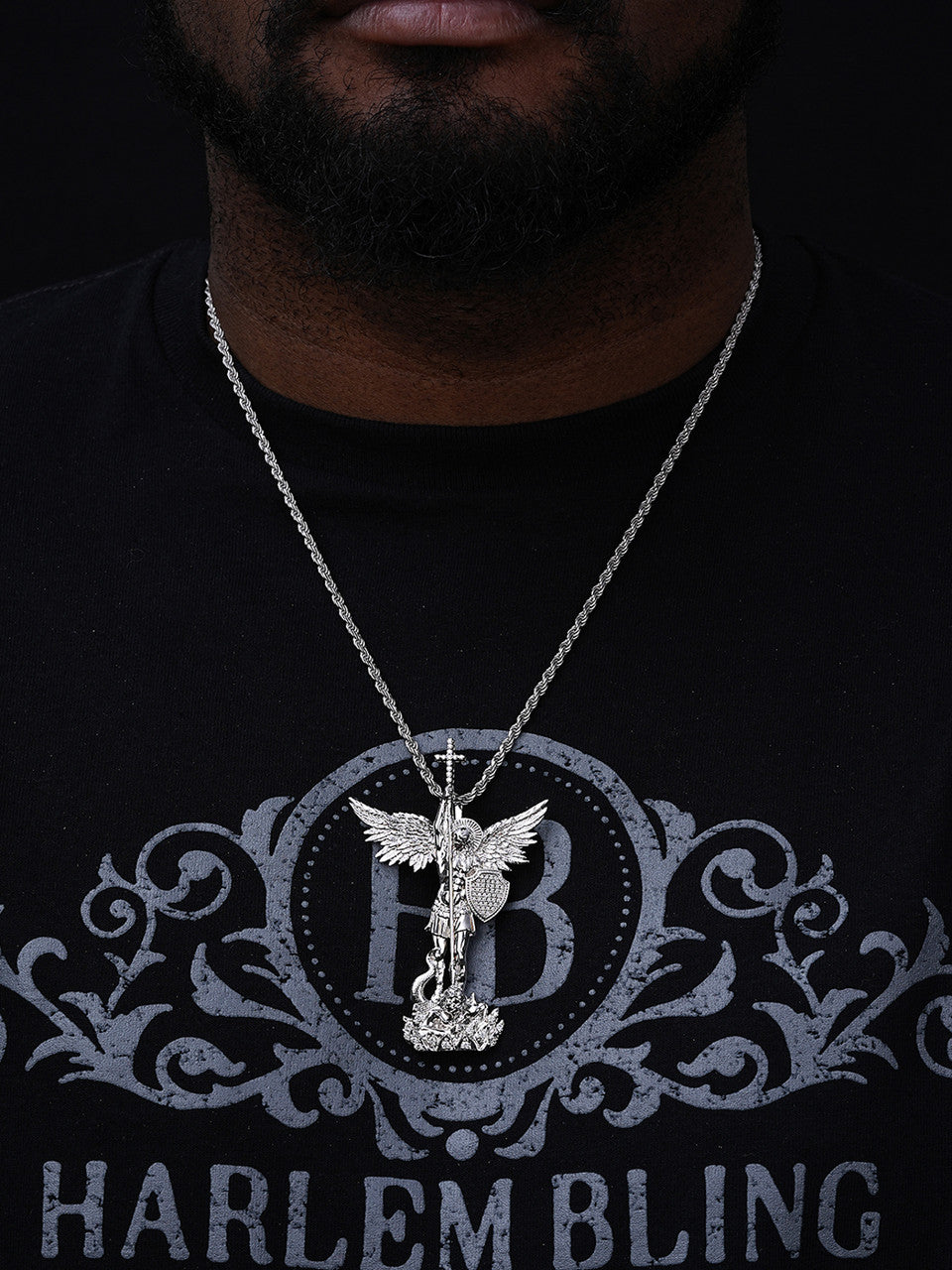 MOISSANITE Saint St Michael Slaying Dragon Archangel Pendant - 925 Silver - 3 Sizes 1"-3"