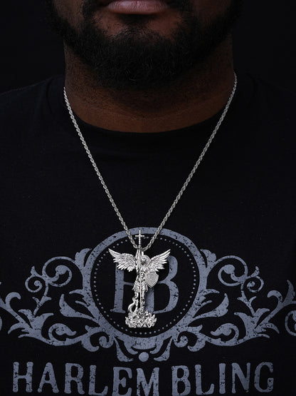 MOISSANITE Saint St Michael Slaying Dragon Archangel Pendant - 925 Silver - 3 Sizes 1"-3"