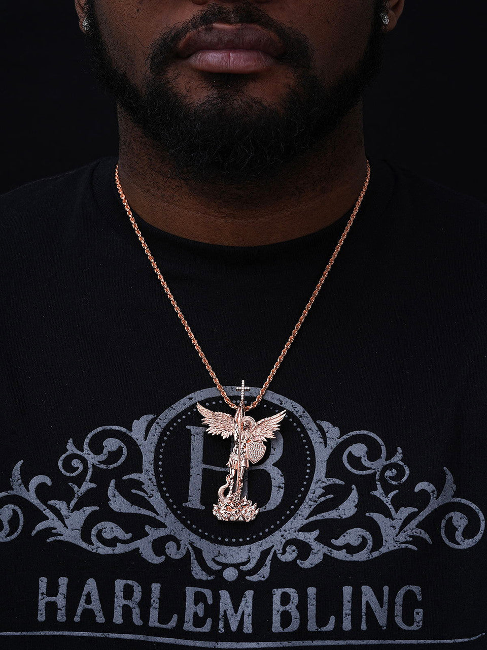 MOISSANITE Saint St Michael Slaying Dragon Archangel Pendant - 14k Rose Vermeil 925 Silver  - 3 Sizes 1"-3"