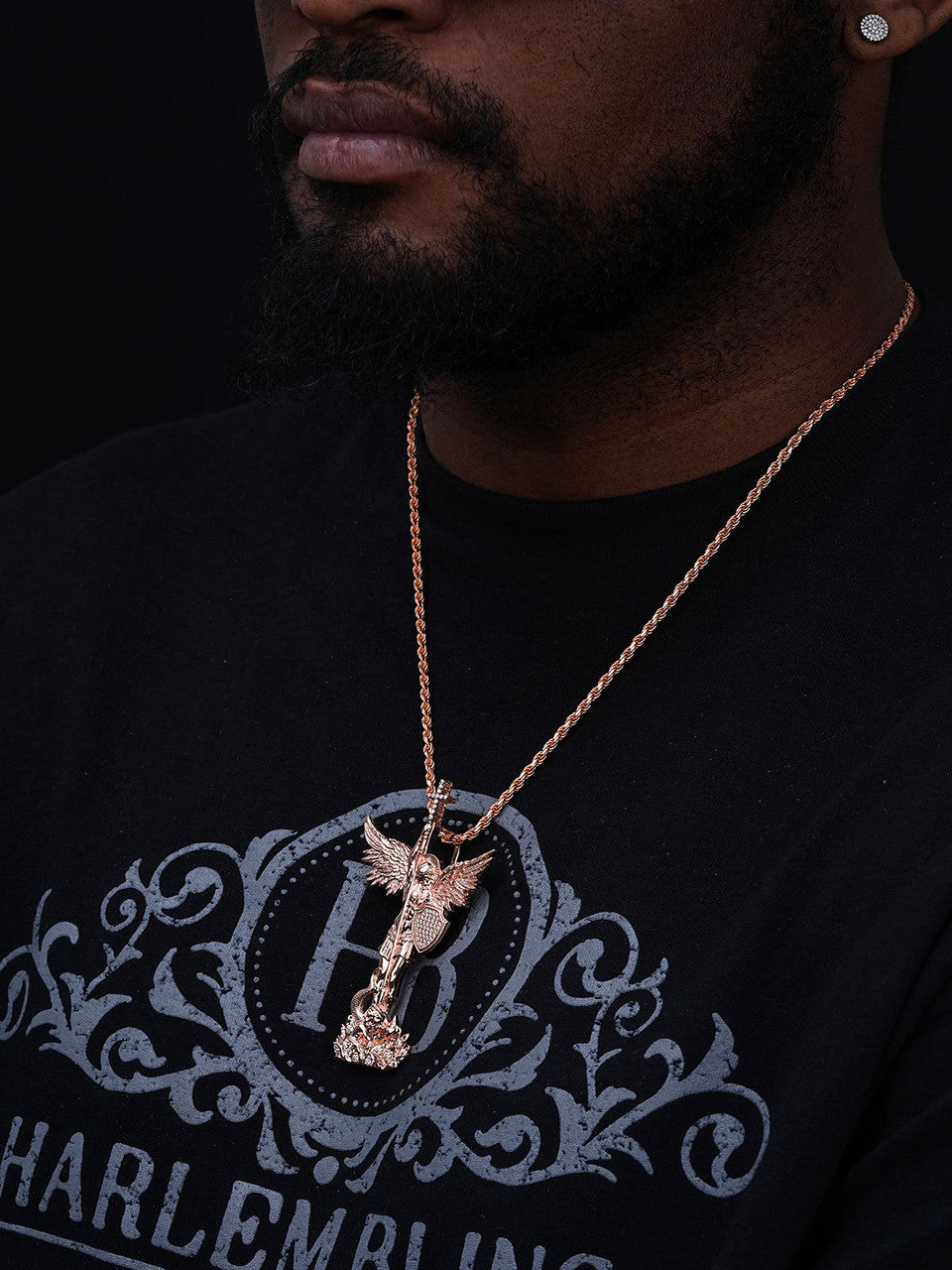 MOISSANITE Saint St Michael Slaying Dragon Archangel Pendant - 14k Rose Vermeil 925 Silver  - 3 Sizes 1"-3"