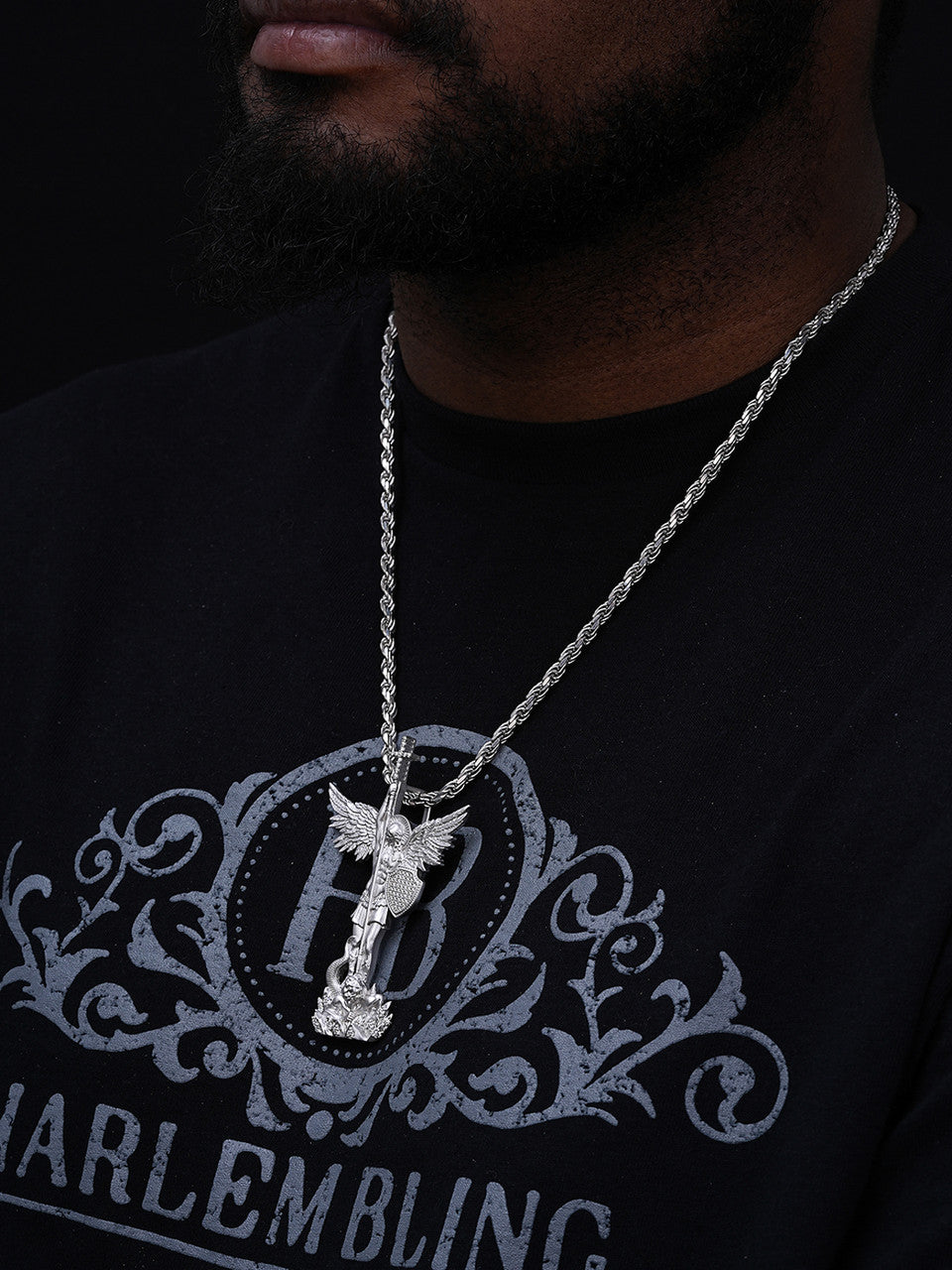 MOISSANITE Saint Michael Slaying Dragon Archangel Pendant - Sandblasted Matte Finish 925 Silver - 3 Sizes 1"-3"