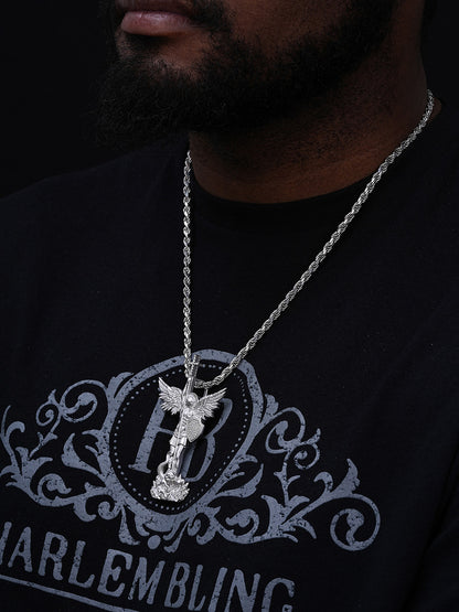 MOISSANITE Saint Michael Slaying Dragon Archangel Pendant - Sandblasted Matte Finish 925 Silver - 3 Sizes 1"-3"