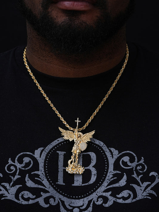 MOISSANITE Saint St Michael Slaying Dragon Archangel Pendant - 14k Gold Vermeil 925 Silver - 3 Sizes 1"-3"