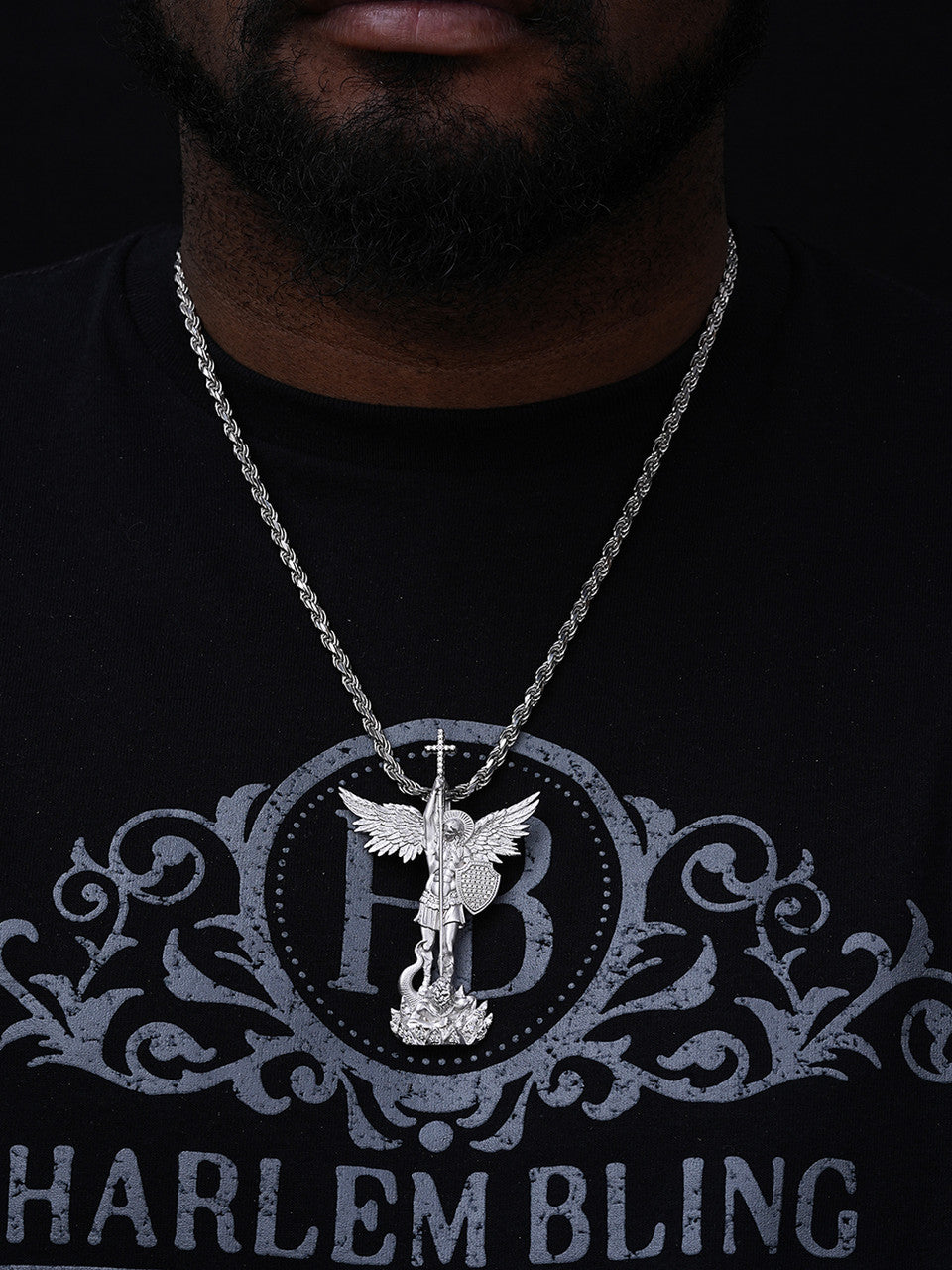 MOISSANITE Saint Michael Slaying Dragon Archangel Pendant - Sandblasted Matte Finish 925 Silver - 3 Sizes 1"-3"