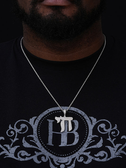 MOISSANITE Iced Out Chai Jewish Pendant - 14k Gold Vermeil Or 925 Silver - Small 1.5"