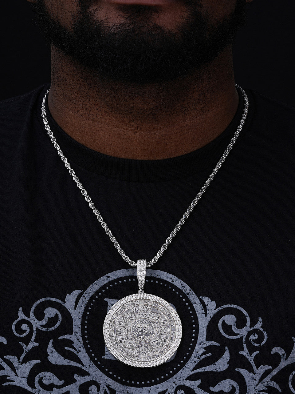 MOISSANITE Aztec Mayan Calendar Sun God Pendant - 14k Gold Vermeil Or 925 Silver - Large 2.5"