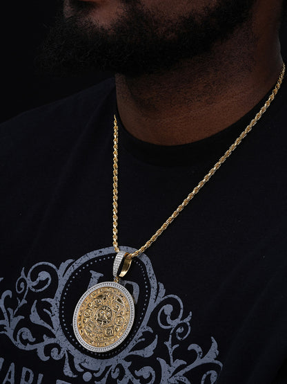 MOISSANITE Aztec Mayan Calendar Sun God Pendant - 14k Gold Vermeil Or 925 Silver - Large 2.5"