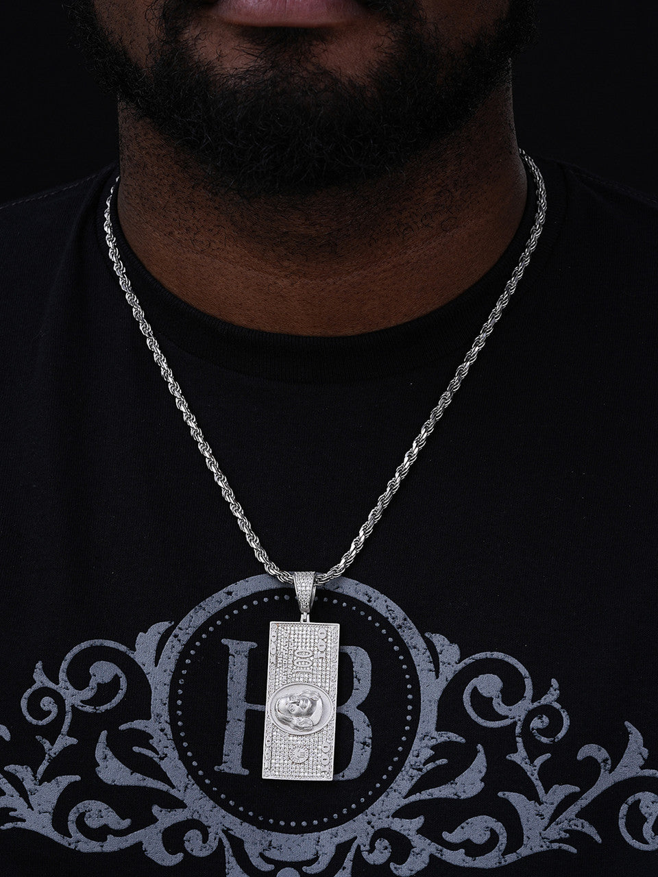 MOISSANITE Hip Hop $100 Dollar Bill Pendant - 14k Gold Vermeil Or 925 Silver - Large 3"