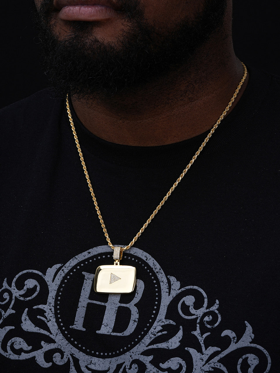 MOISSANITE Youtube Play Button Pendant - 14k Gold Vermeil Or 925 Silver - Small 1.5"