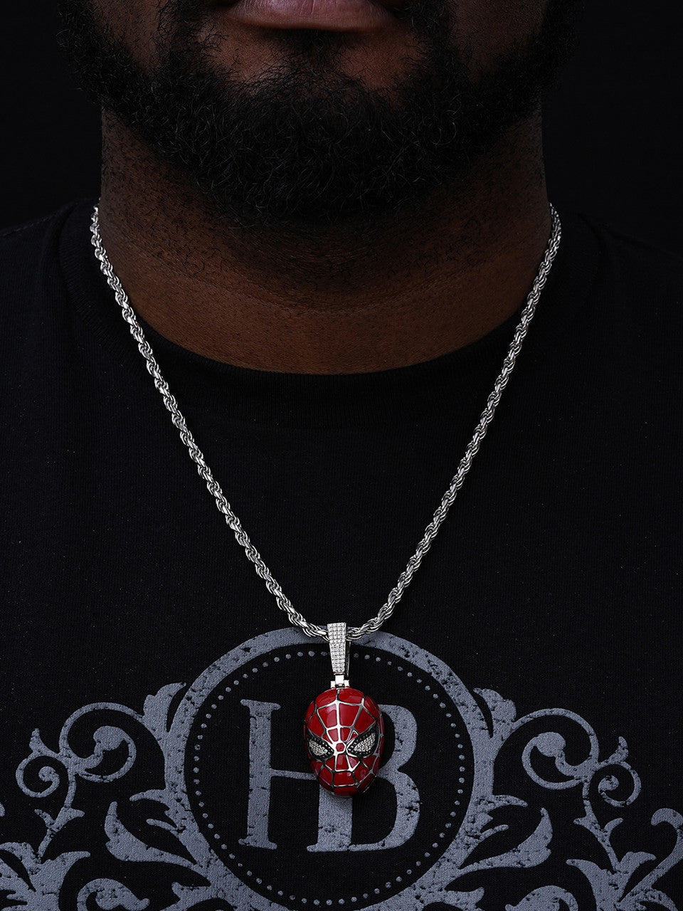 MOISSANITE Spider-Man Mask Pendant - 14k Gold Vermeil Or 925 Silver - Medium 2.25"