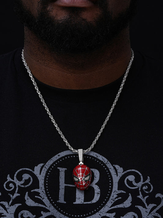 MOISSANITE Spider-Man Mask Pendant - 14k Gold Vermeil Or 925 Silver - Medium 2.25"