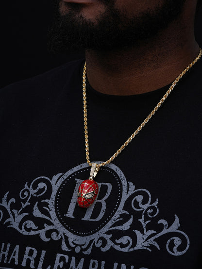 MOISSANITE Spider-Man Mask Pendant - 14k Gold Vermeil Or 925 Silver - Medium 2.25"