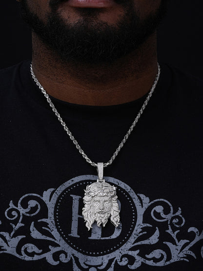 Jesus Bust Down Pendant - 925 Silver - CZ Stones - 2 Sizes 2.25"-3"