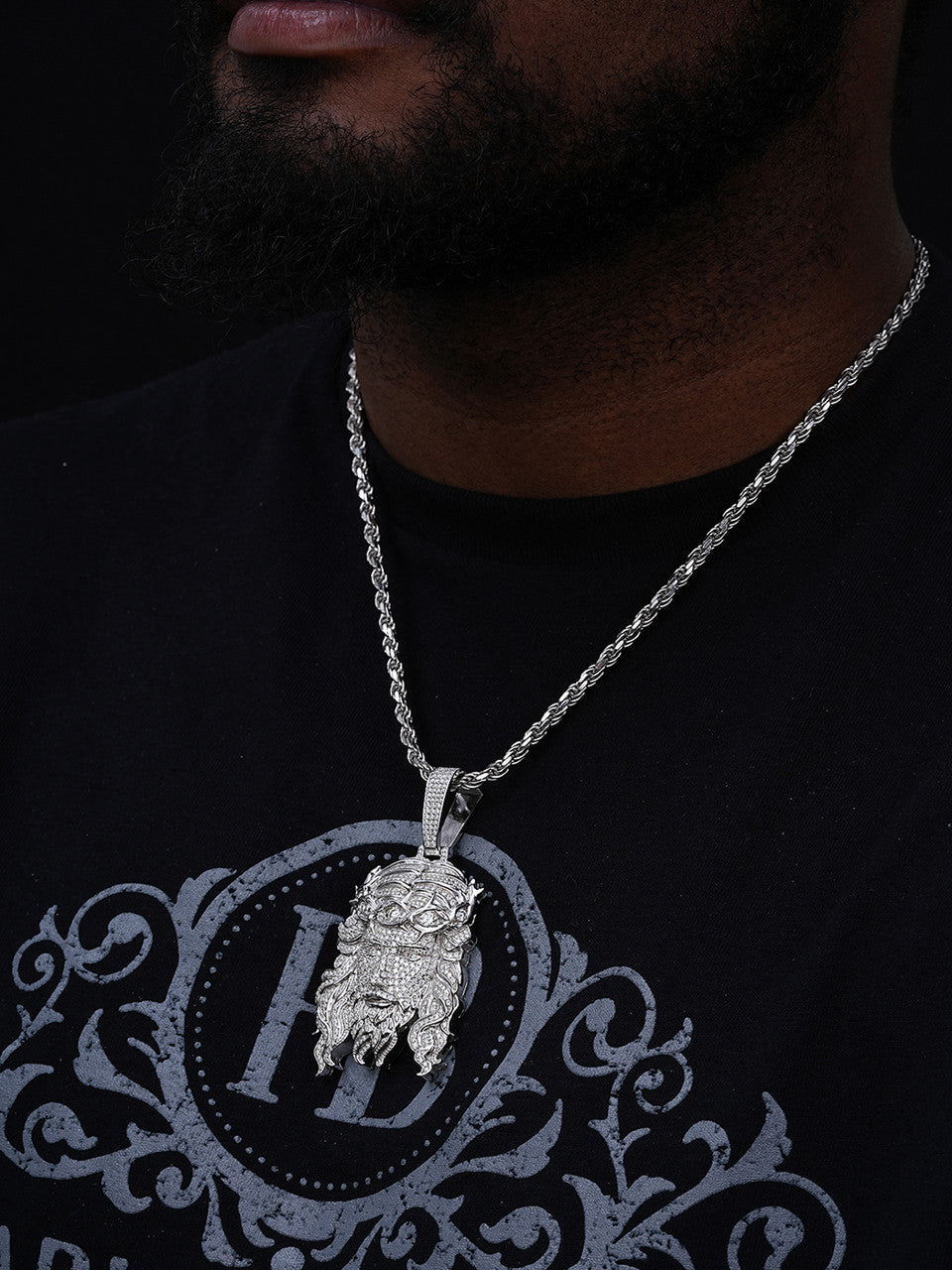 Real 925 Sterling Silver Iced Hip Hop Jesus Piece Pendant Necklace