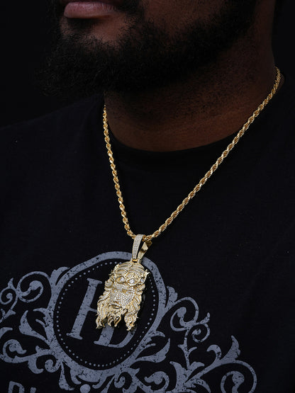 Jesus Bust Down Pendant - 14k Gold Vermeil 925 Silver - CZ Stones - 2 Sizes 2.25"-3"