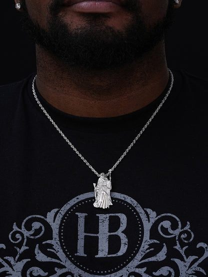 MOISSANITE Santa Muerte Grim Reaper Pendant W. AK47 - 14k Yellow Gold Vermeil Or 925 Silver - Medium 2"