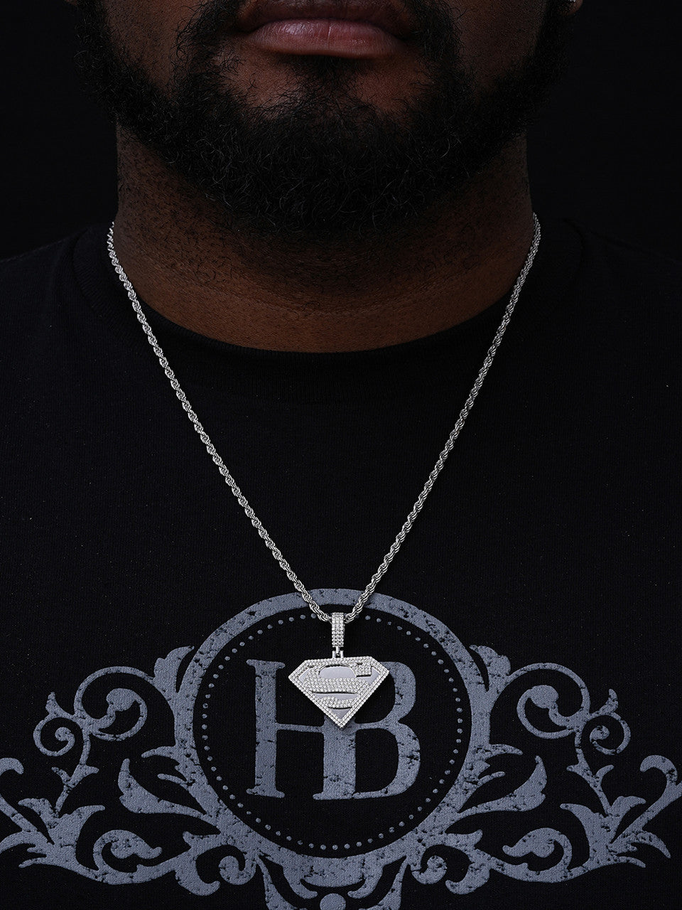 MOISSANITE SUPERMAN Hip Hop Logo Pendant - 14k Gold Vermeil Or 925 Silver - Small 1.5"