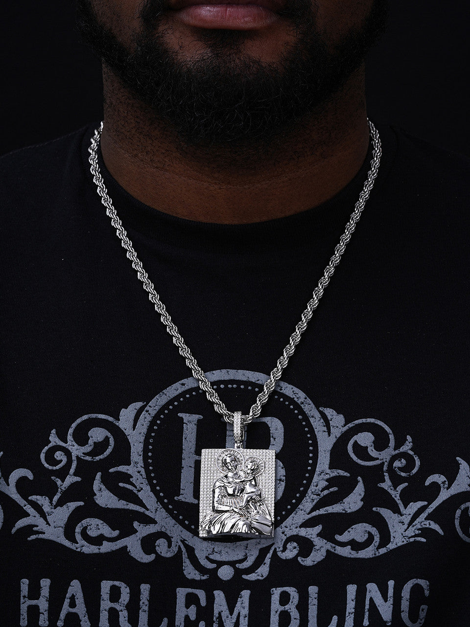 MOISSANITE Virgin Mary Pendant - 14k Gold Vermeil Or 925 Silver - Large 2.5"