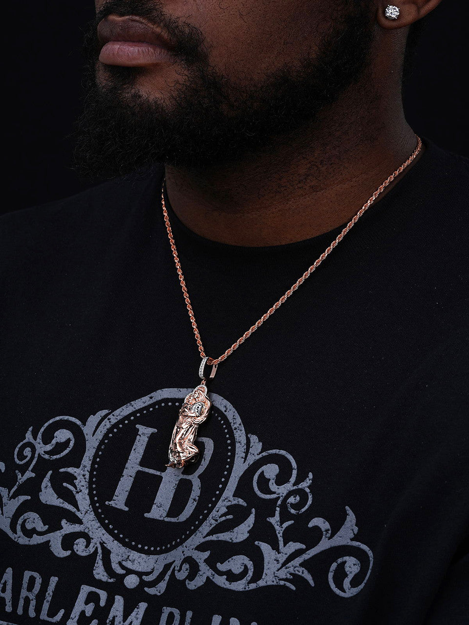 MOISSANITE Virgin Mary 3D Pendant - Yellow/Rose Gold Vermeil 925 Silver - Large 2.5"