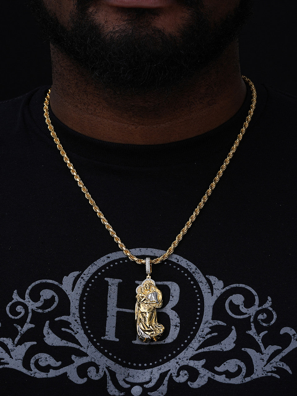 MOISSANITE Virgin Mary 3D Pendant - Yellow/Rose Gold Vermeil 925 Silver - Large 2.5"