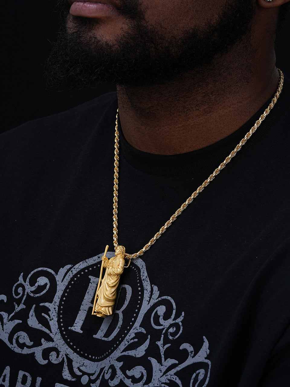 Heavy 3D San Judas Pendant - 14k Yellow/Rose Gold Vermeil Or 925 Silver - Large 2.5"