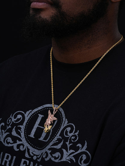 MOISSANITE Saint Michael Archangel Slaying Dragon Pendant - Sandblasted Matte Finish Rose Gold Vermeil & 14k Gold Vermeil 925 Silver - 3 Sizes 1.25"-3"