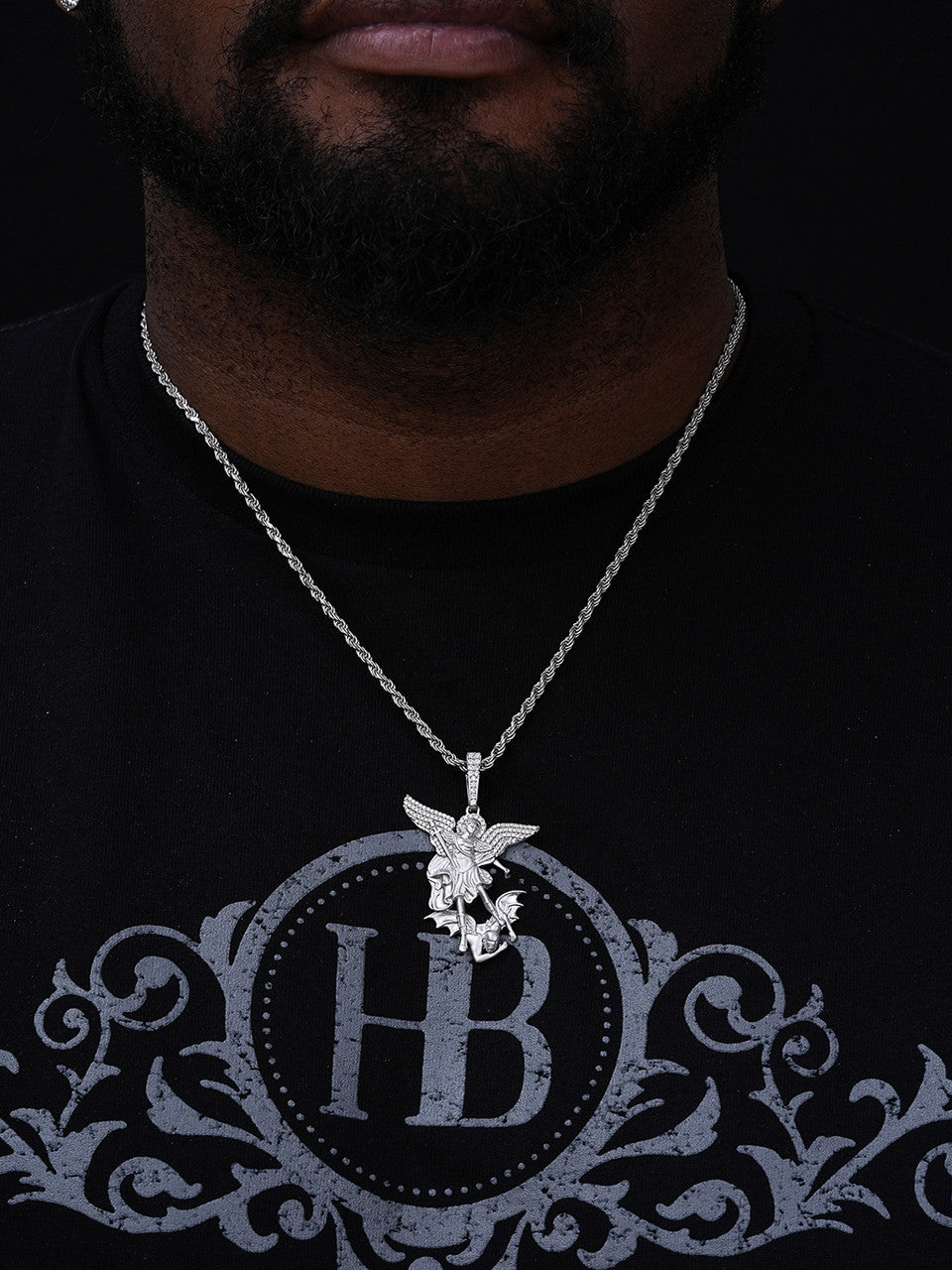 MOISSANITE Saint Michael Archangel Slaying Dragon Pendant - Sandblasted Matte Finish 925 Silver - 3 Sizes 1.25"-3"