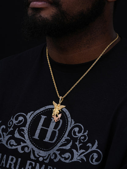 MOISSANITE Saint Michael Archangel Slaying Dragon Pendant - Sandblasted Matte Finish 14k Gold Vermeil and Rose Gold Vermeil 925 Silver  - 3 Sizes 1.25"-3"