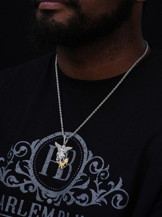 MOISSANITE Saint Michael Archangel Slaying Dragon Pendant - Sandblasted Matte Finish 925 Silver & 14k Gold Vermeil - 3 Sizes 1.25"-3"