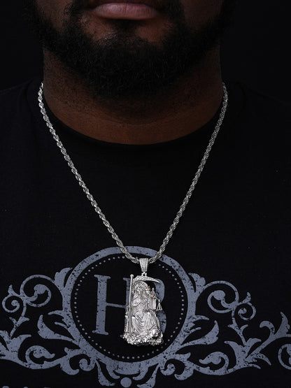 MOISSANITE Santa Muerte Grim Reaper Pendant - 14k Yellow/Rose Gold Vermeil or 925 Silver - Large 3"