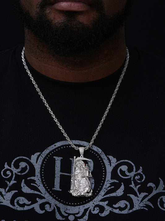 MOISSANITE Santa Muerte Grim Reaper Pendant - 14k Yellow/Rose Gold Vermeil or 925 Silver - Large 3"