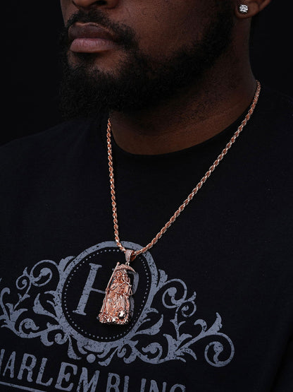 MOISSANITE Santa Muerte Grim Reaper Pendant - 14k Yellow/Rose Gold Vermeil or 925 Silver - Large 3"