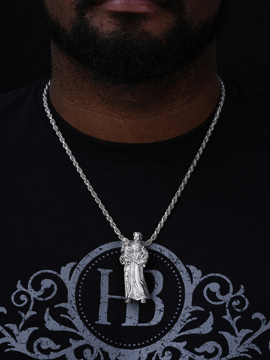 Heavy 3D St Joseph W Baby Jesus Pendant - Sandblasted Matte Finish 14k Gold Vermeil Or 925 Silver - Large 2.5"