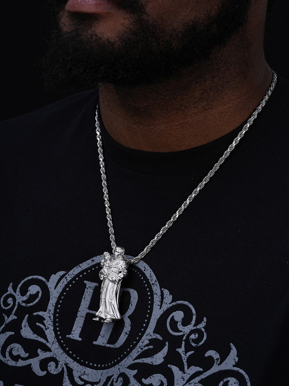 Heavy 3D St Joseph W Baby Jesus Pendant - Sandblasted Matte Finish 14k Gold Vermeil Or 925 Silver - Large 2.5"