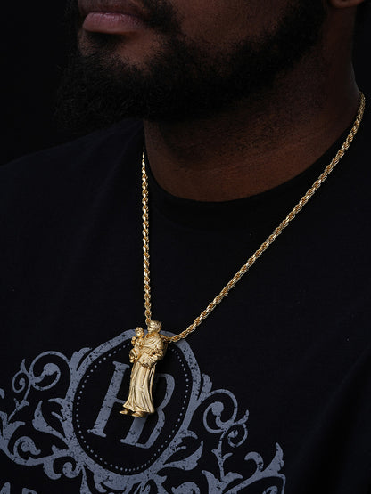 Heavy 3D St Joseph W Baby Jesus Pendant - Sandblasted Matte Finish 14k Gold Vermeil Or 925 Silver - Large 2.5"