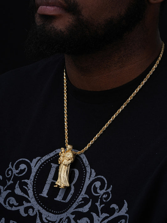 Heavy 3D St Joseph W Baby Jesus Pendant - Sandblasted Matte Finish 14k Gold Vermeil Or 925 Silver - Large 2.5"