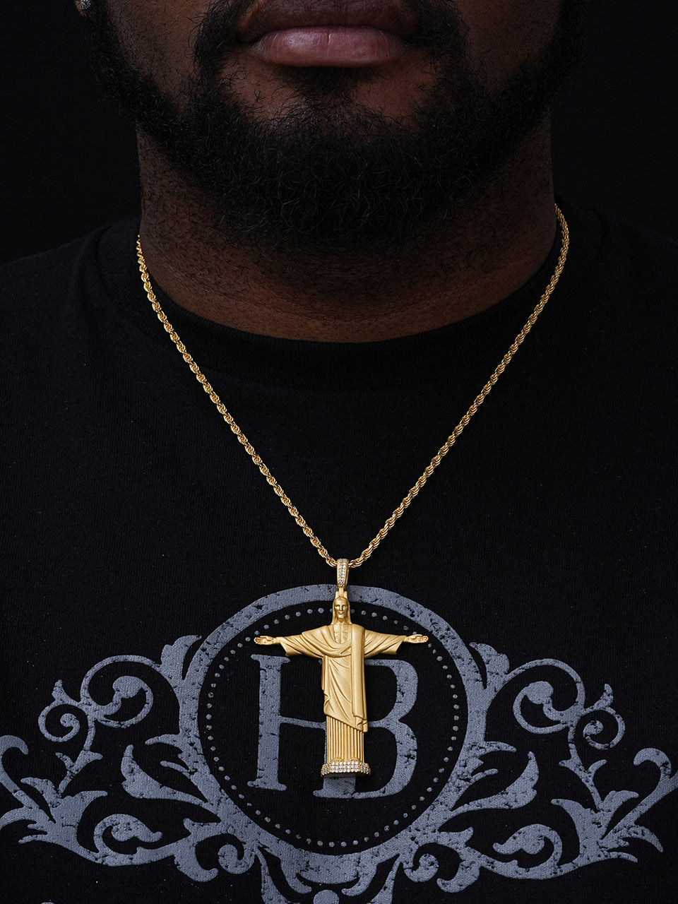 MOISSANITE Christ The Redeemer 925 Silver/ Yellow Rose Gold Necklace Jesus Piece