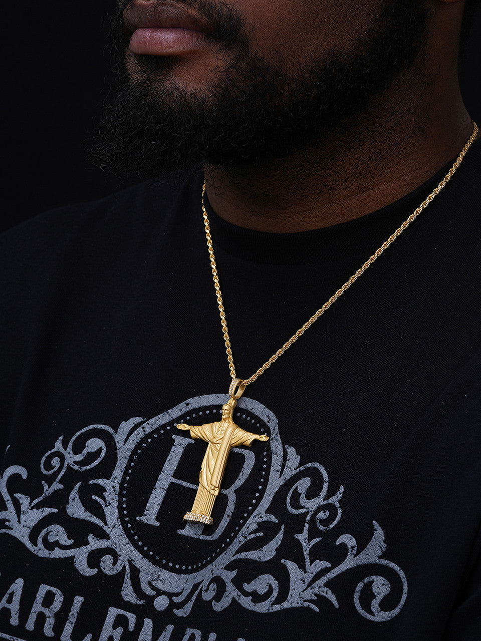 MOISSANITE Christ The Redeemer 925 Silver/ Yellow Rose Gold Necklace Jesus Piece