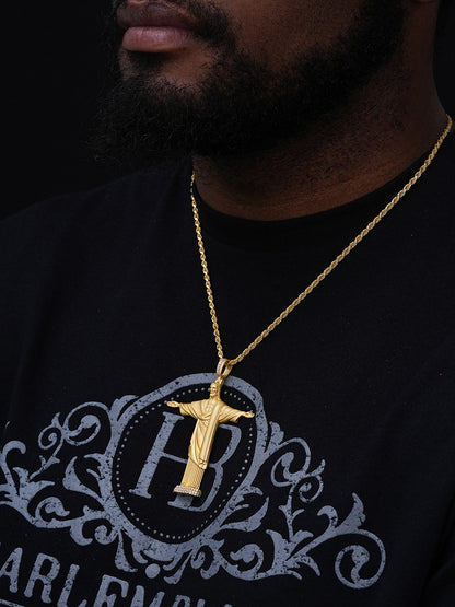 MOISSANITE Christ The Redeemer 925 Silver/ Yellow Rose Gold Necklace Jesus Piece