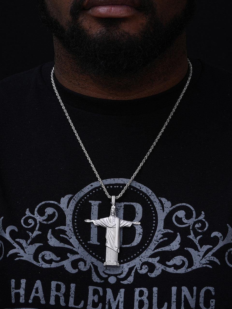 MOISSANITE Christ The Redeemer 925 Silver/ Yellow Rose Gold Necklace Jesus Piece