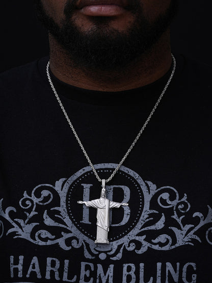 MOISSANITE Christ The Redeemer 925 Silver/ Yellow Rose Gold Necklace Jesus Piece