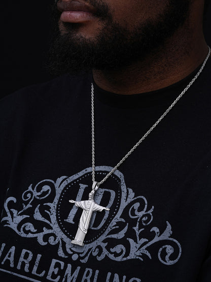 MOISSANITE Christ The Redeemer 925 Silver/ Yellow Rose Gold Necklace Jesus Piece