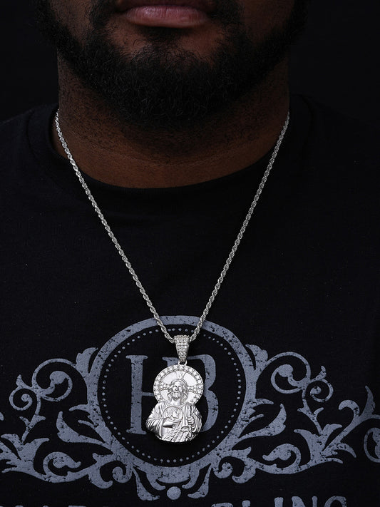 MOISSANITE St Jude San Judas Iced Pendant - 14k Yellow/Rose Gold Vermeil Or 925 Silver  - Large 2.75"