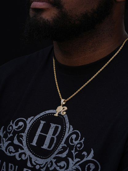 MOISSANITE Barbie Doll Iced Out Pendant - 14k Yellow/Rose Gold Vermeil or 925 Silver - Small 1.25"