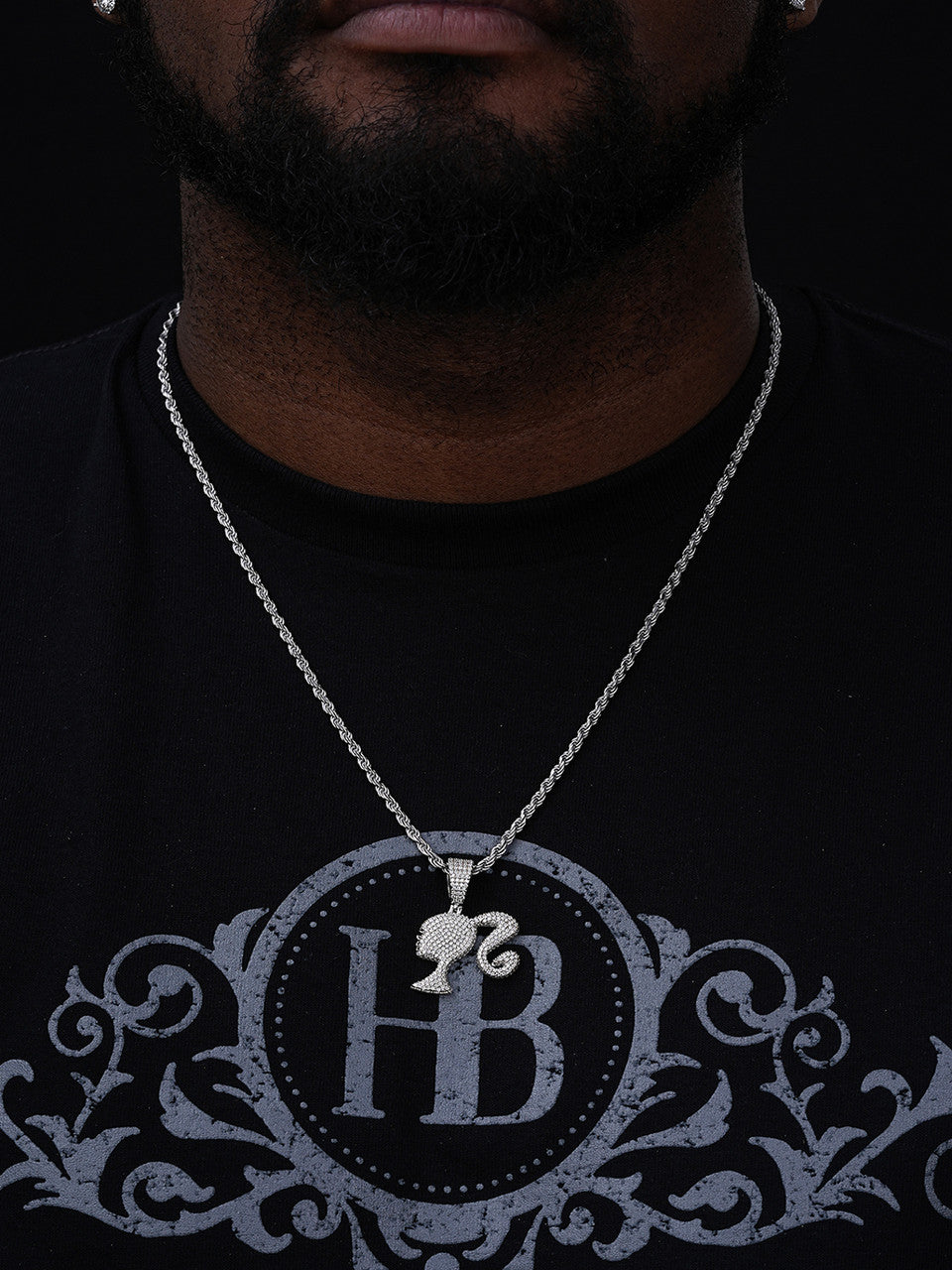 MOISSANITE Barbie Doll Iced Out Pendant - 14k Yellow/Rose Gold Vermeil or 925 Silver - Small 1.25"