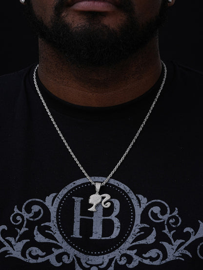 MOISSANITE Barbie Doll Iced Out Pendant - 14k Yellow/Rose Gold Vermeil or 925 Silver - Small 1.25"