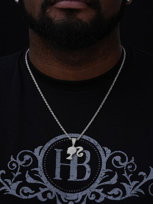 MOISSANITE Barbie Doll Iced Out Pendant - 14k Yellow/Rose Gold Vermeil or 925 Silver - Small 1.25"