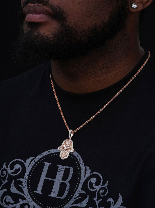 MOISSANITE Hamsa Evil Eye Hand Pendant - 14k Rose Gold Vermeil 925 Silver - 3 Sizes 1.25"-2.75"